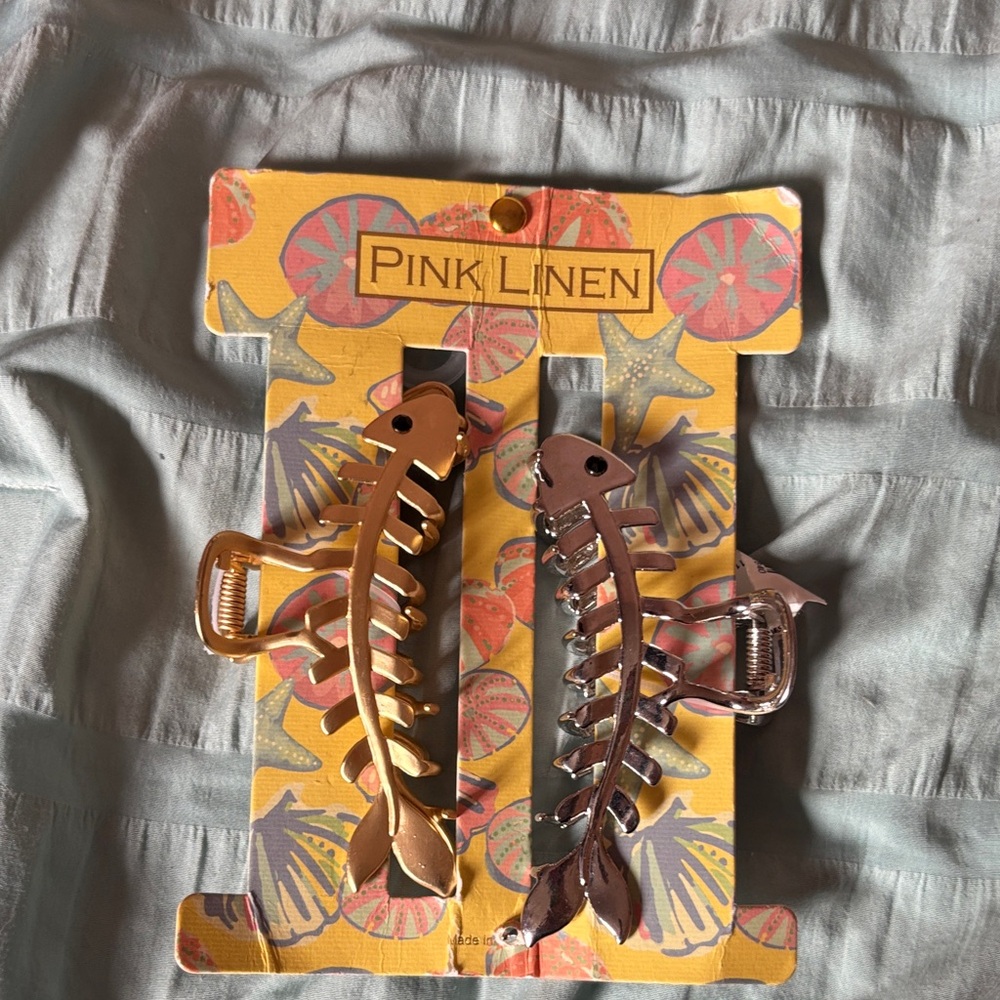 Pink Linen coastal claw clips